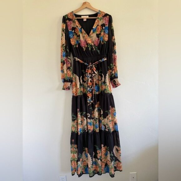 Flying Tomato Hey Cutie Woven Maxi Dress Black Boho Long Sleeve Tiered size S - Picture 5 of 10